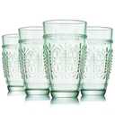CREATIVELAND Colored Vintage Drinking Glasses Set of 4, 15.5 oz Romantic Embossed Water Glasses, Colored Tumblers Tempered Glass for Juice, Beverages, Beer, Cocktail (Green)