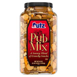 Utz Pub Mix, 42 Oz. Barrel, Savory Snack Mix with a Blend of Crunchy Flavors for a Tasty Party Snack, Resealable Container, Trans-Fat Free and Kosher Certified (EXP 09/14/26)