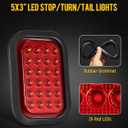 Partsam 6x 5x3 Inch Rectangle Stop Turn Tail Reverse Backup Running Lights Red Clear Lens 24LEDs LED Truck Trailer Hitch Tail Lights Sealed Flush Mount 3 Prong Watertight Plug Rubber Grommet 12V IP67