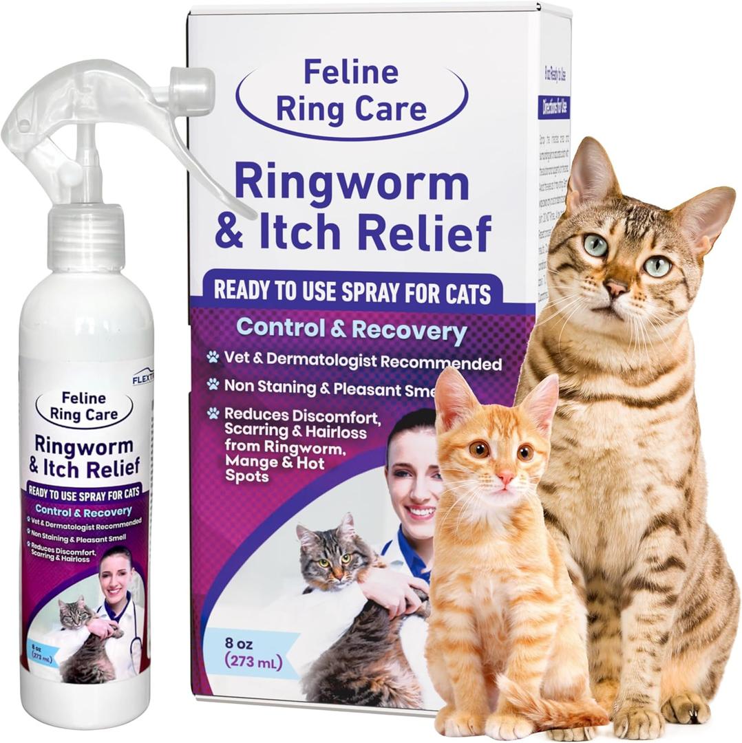 Feline Ring Care | Control & Help with Cat Ringworm, Mange, Dermatitis, Dog Paw Yeast. Also works on Dogs, Hamsters, Guinea Pigs, Rabbits, etc. 8 oz Ready to Use Spray for Cats and Itch Relief