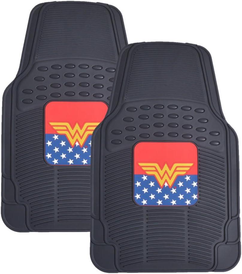 2 x BDK Warner Bros DC Comics Classic Wonder Woman Car Accessories Floor Mats - Universal Fit, No-Slip Grip, All Weather Heavy Duty Rubber Liners, 2-Piece Front Car Mats, 27 x 18