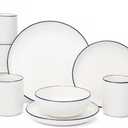 OTAGO 16-Piece Dinnerware Set for 4 with 4 Mugs, White with blue rim Stoneware Plates and Bowls Sets, Ceramic Dish Set for Kitchen, Dinner & Dining, Blue Rim, Microwave & Dishwasher Safe