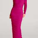 PRETTYGARDEN Women's Fall Off The Shoulder Maxi Dress Spring Long Sleeve Ruched Fitted Bodycon Club Dresses with Slit (Pink)