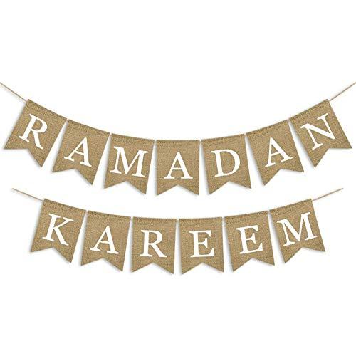 SWYOUN Burlap Ramadan Kareem Banner Supplies Muslim Fireplace Mantel Decoration