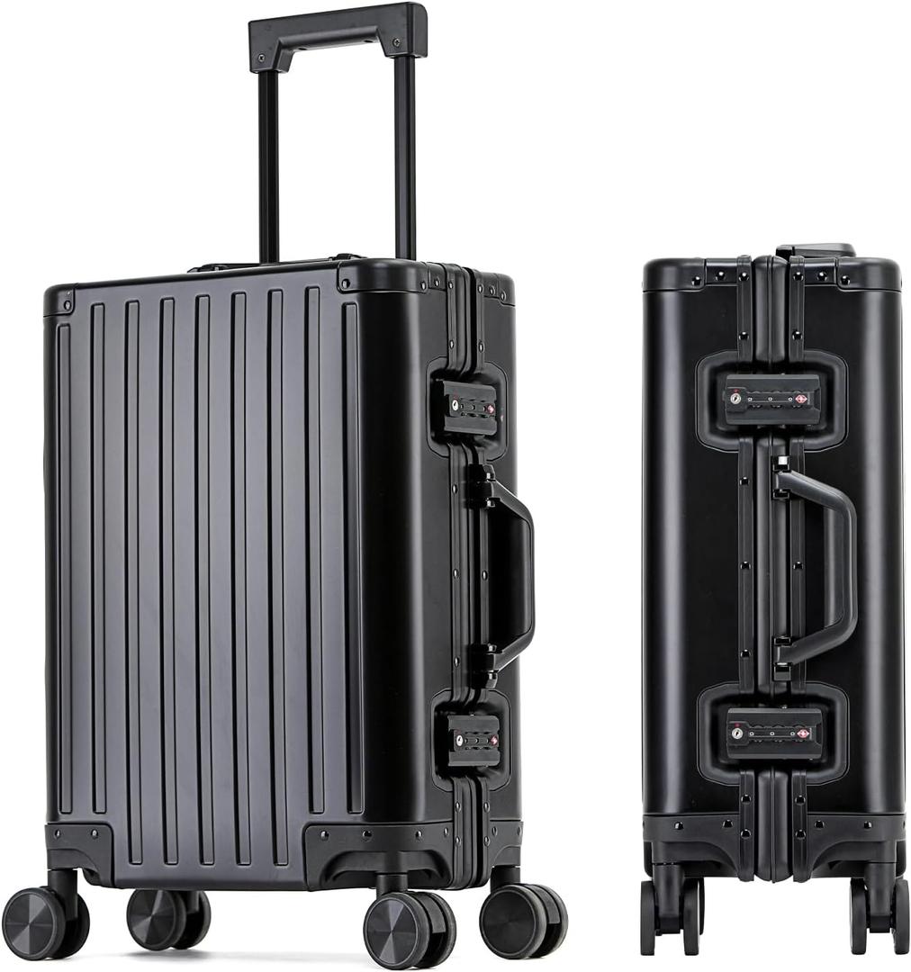 YYW 100% Full Aluminum Carry On Luggage, Airline Approved Hardside Suitcase with Silent Wheels Ideal, TSA Lock, Zipperless Suitcase for Business (Black, 20-Inch)