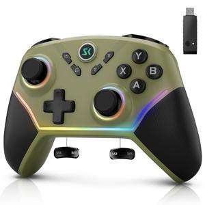Multi-Platform Wireless Controller, PC Gaming Controller with 2.4G Adpater/Hall Joysticks/Hall Triggers/1200 mAh Battery/4 Programmable Buttons/RGB Lighting, Compatible with PC Windows 7/8.1/10/11, Switch/OLED/Lite, iOS, Android, Steam-Army Green
