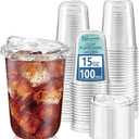 Homestockplus 15 oz Clear Plastic Cups with Lids (100 Pack) - Strawless Sip Lids, Leak-Proof & BPA-Free Iced Coffee Cups - Disposable Cold Drink Cups for Smoothies, Milkshake, Parties, Events