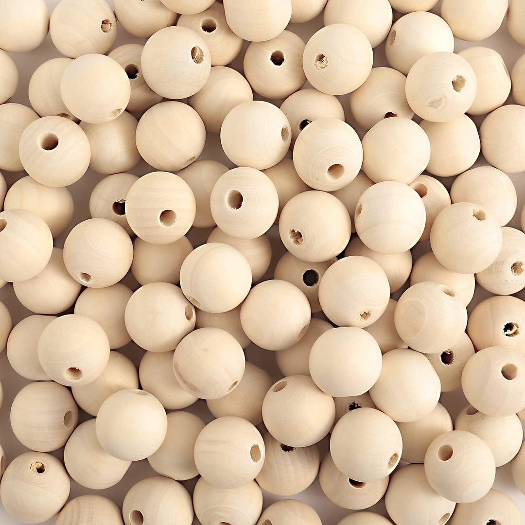 150pcs 25MM Wood Beads Natural Unfinished Round Wooden Loose Beads Wood Spacer Beads for Craft Making Decorations and DIY Crafts
