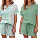 Ekouaer 2 Pack Womens Pajama Sets Short Sleeve Top with Shorts Soft Comfy Loungewear Sleepwear S-XXL (Tie Dye Light Green/Green)