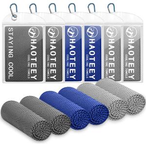 40"*12" Cooling Towels 6 PCS, Cool Towels Sports Cooling Rags for Neck and Face, Sweat Neck Cooling Towel for Hot Weather, Chilly Towels for Athletes, Yoga, Gym, Golf (2darkblue/2grey/2darkgrey)