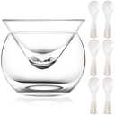 Sabary Glass Caviar Chiller Server Set Plus 6 Pcs 3.2 Inch Mother of Pearl Round Handle Spoons Caviar Serving Set Universal Martini, Wine, Liquor Cocktail Ice Cream Chiller Dishwasher Safe