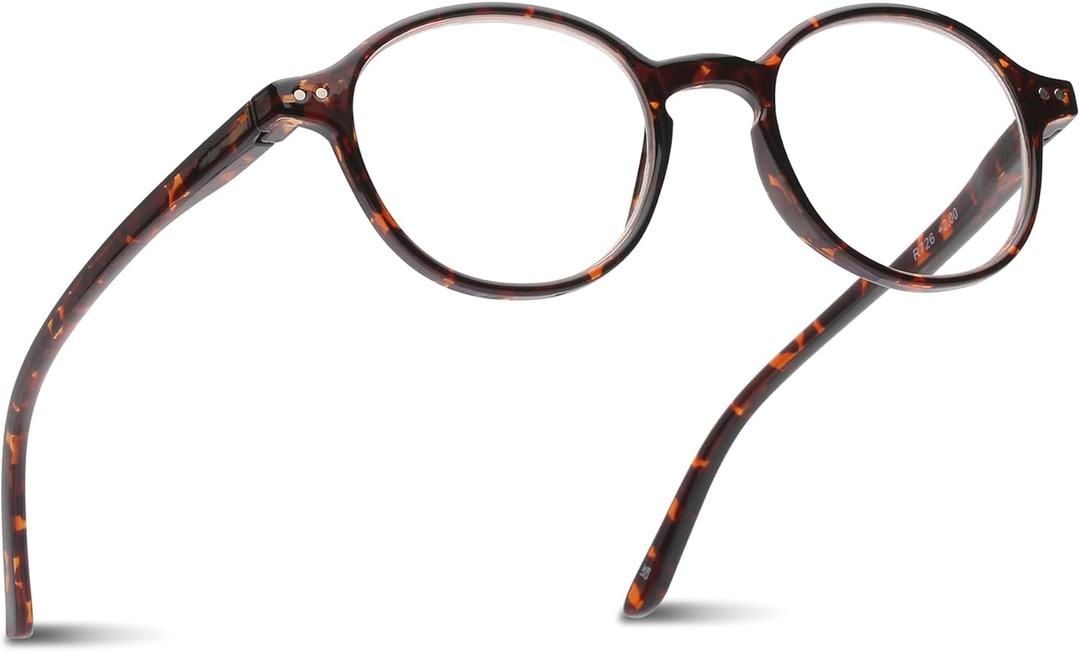 2SeeLife Small Round Reading Glasses for Men & Women  Narrow-Medium Fit, Sturdy Frame, Spring Hinges, Premium Retro Readers, Brown Tortoise, +2.75