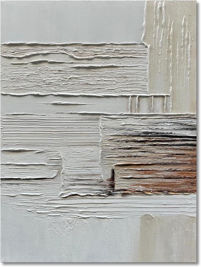 Hand-Painted Thick Texture Art Oil Painting in White and tan Abstract Art Painter House Wall Deco Art 40x28 inches