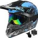 Dirt Bike Helmets Youth Motocross, Motorcycle, BMX, ATV, Off-Road, Four Wheeler, Adult Moutain Bike Helmets Dot Approved (Goggles Gloves Faceshield) (Blue, X-Large)