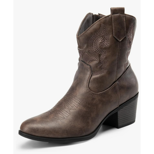 Women's Western Cowboy Cowgirl Embroidered Ankle Boots Fashion Low chunky Heel Round Toe Fall Short Booties Shoes, 11
