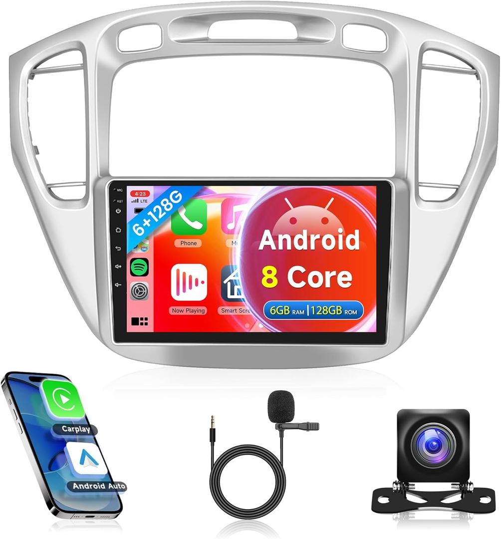 8Core 6G+128G Rimoody Car Radio for Toyota Highlander 2000 2001 2002 2003 2004 2005 2006 2007, Android 13 Car Stereo Carplay Android auto DSP Mirror Link GPS WiFi 9 Inch Touchscreen BT FM Camera