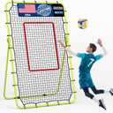 4x7FT Volleyball Rebounder Net, 5 Adjustable Angle Bounce Back Trainer for Serving, Passing & Setting, Portable Volleyball Practice Net for Indoor Outdoor Sports, Steel Frame with Bag (Green)
