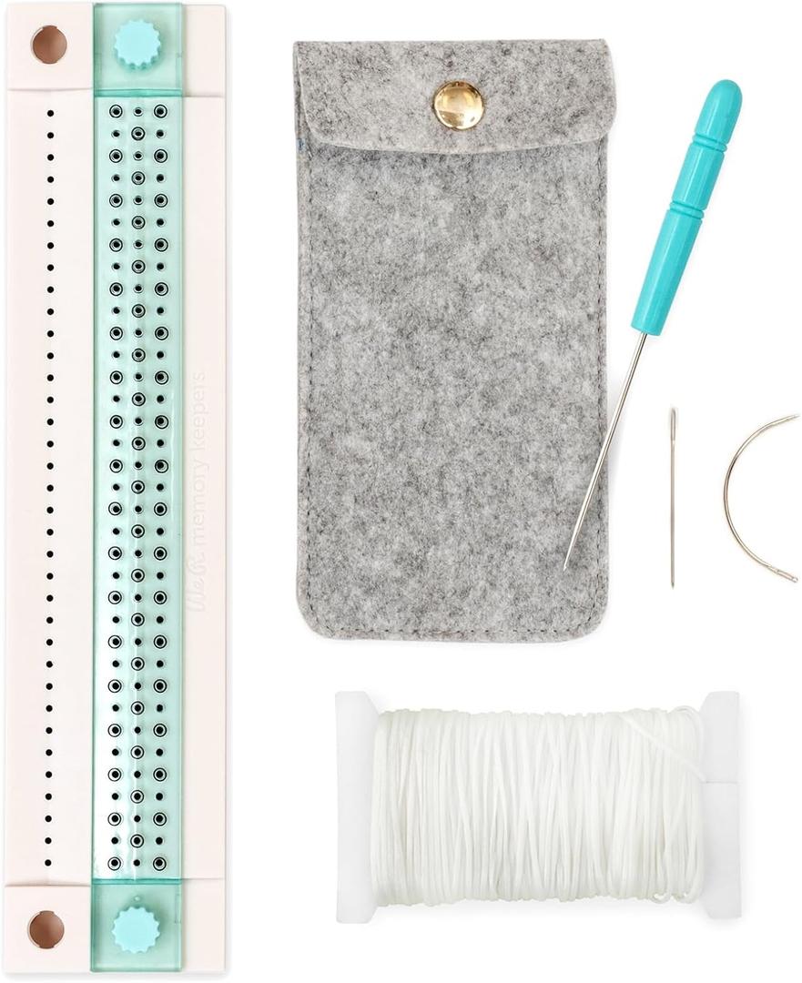 We R Memory Keepers, Journal Book Binding Punch Guide Set, Includes Guide, Awl, Curved and Straight Needle, Waxed Thread, Japanese Stitching Template and Storage, for Japanese and Copic Bound Books