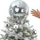 Retisee 6'' Disco Ball Christmas Tree Topper Silver Mirror Xmas Tree Topper 3D Hollow Silver Disco Ball Decor for 70s Holiday Wedding Birthday Party Decorations
