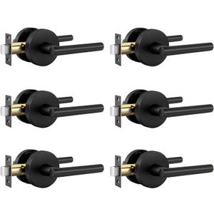 Goldenwarm Matte Black Door Handles Passage, Zinc-Alloy Heavy Duty Black Door Handle for Hall and Closet, Lever Door Handles, Passage Door Hardware for Hallways, Closets and Laundry Rooms(6 Pack)