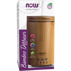 NOW Essential Oils, Ultrasonic Real Bamboo Aromatherapy Oil Diffuser, Extremely Quiet, Heat Free and Easy to Clean, Color Changing LED Diffuser (1 Count (Pack of 1))