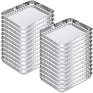 meekoo 24 Pcs Baking Sheet Pan Cookie Sheet Set for Oven Stainless Steel Trays Nonstick Small Serving Tray Cake Toaster Metal Food Trays, Oven and Dishwasher Safe (9 x 6.7 x 1 Inch)
