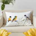 Decorative Lumbar Throw Pillow Covers Set of 2, Double-Sided Design 12 x 20 Inch Indoor Outdoor White Linen Watercolor Birds Cushion Cases, Fit Sofa Couch for Home Patio and Garden Decoration