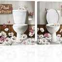 WELMECO Farmhouse Bathroom Wall Art Toilet Rules Sign Rustic Daisy Butterfly Painting Pictures Bathroom Wall Decor Framed Canvas Prints 12x12inchx2Pieces Brown (Pink)