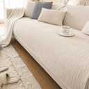 Solid Striped Textured Chenille Sofa Covers,Simple Striped Chenille Anti Scratch Couch Cover,Washable Anti-Slip Pet Couch Protector,Thin Chenille Couch Covers for Dogs,Pets,White-35"x28"/90X70cm
