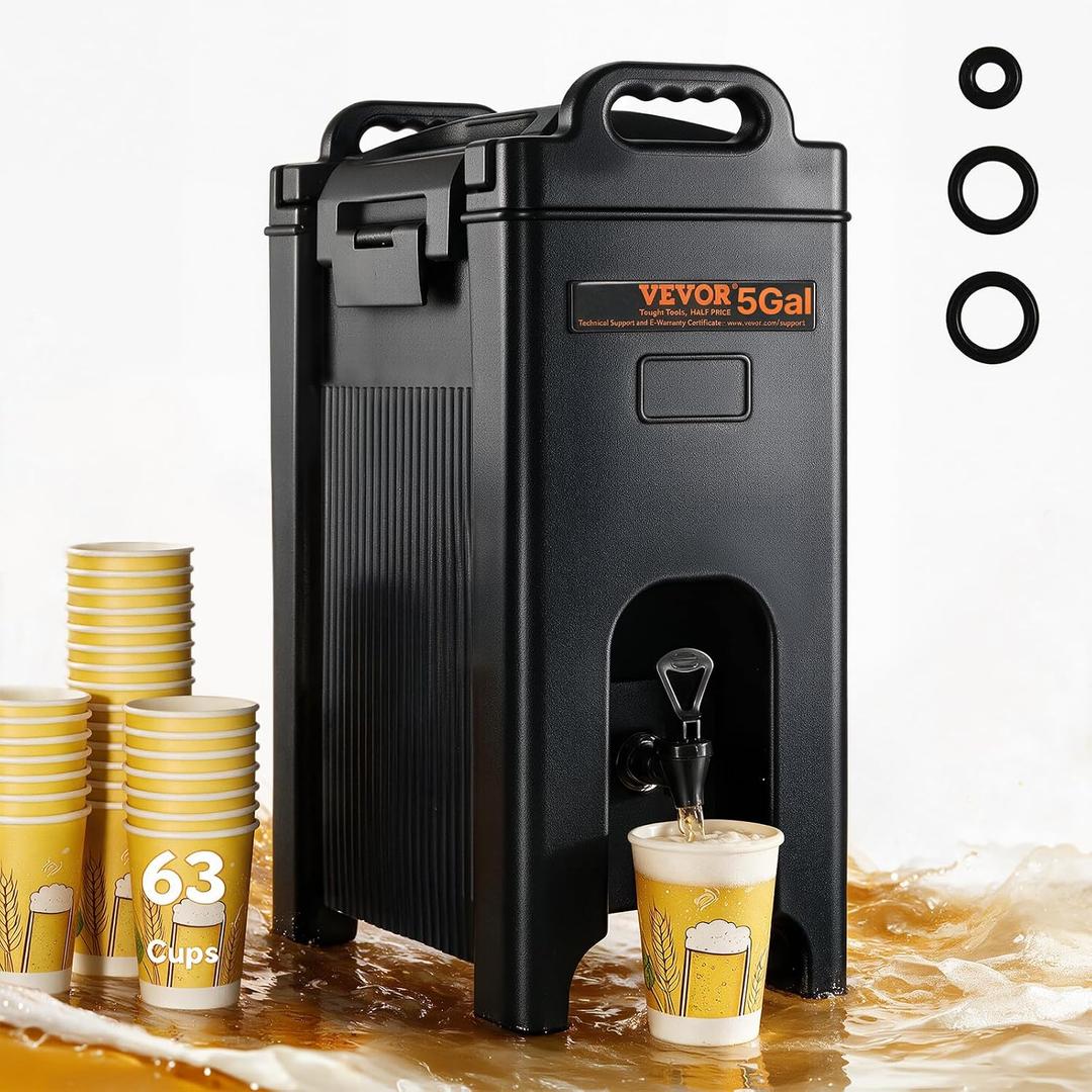 VEVOR Insulated Beverage Dispenser, 5 Gallon, Hot and Cold Beverage Server (EXP 02/02/27)