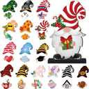 Blulu 32 Pcs Christmas Interchangeable Wooden Gnome Decor DIY Holiday Christmas Seasonal Tiered Tray Decoration Gnomes with Magnet Pieces Welcome Sign for Xmas Holiday Decorations (Fresh)