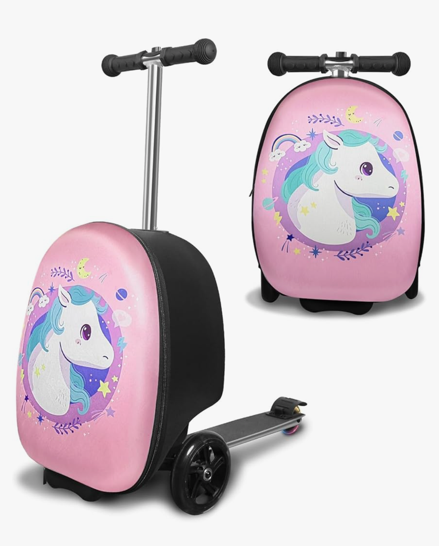ALVOD 2-in-1 Scooter Suitcase, Foldable & Lightweight Scooter Luggage for Kids with LED Light Wheel