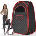 Portable Sauna Box - Portable Steam Sauna for Home with 2.6L 1200W Steamer, 99 Minute Timer, 9 Levels Temperature Settings, Remote Control and Folding Chair for Sauna Box, Red