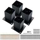 Ladech 4x4 Wood Fence Post Anchor Base, 2mm Thick Steel and Black Powder Coated,Come with Wood Screws and Concrete Anchors (Black - 4 PCS)