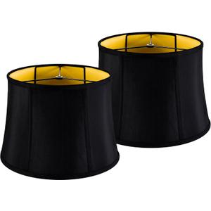 GOSO Black Lamp Shades Set of 2 Large Drum Lampshades -12x14x10 inch (Spider) Foldable Lamp Shade for Floor Lamps Table Lamp Natural Faux Silk Lampshade Replacement Rustic Shade-Easy Assembly