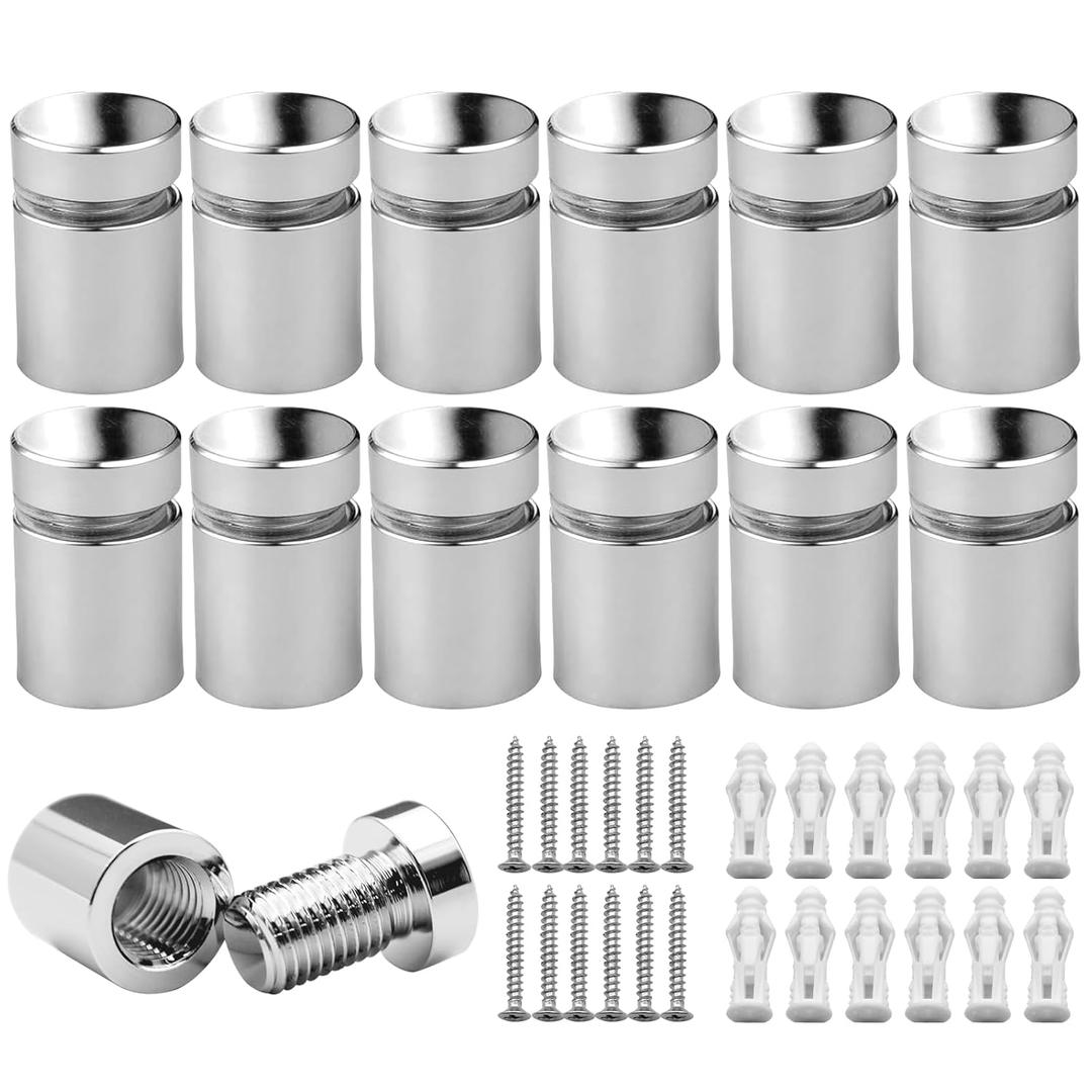 1/2 x 1/2 Inch 12PCS Aluminum Solid Sign Standoff Screws for Acrylic Advertising Screw wall Fixing standoffs mounts Glass Display Signs (Polished Chrome Color)