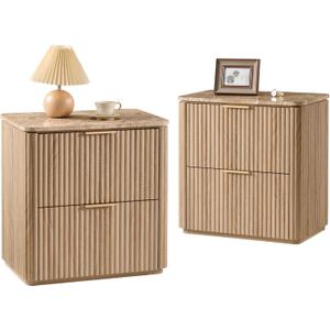 Fluted Nightstand with 2 Drawers, Set of 2, 23.23 in. W X 17.72 in. D X 13.78 in. H, Wooden