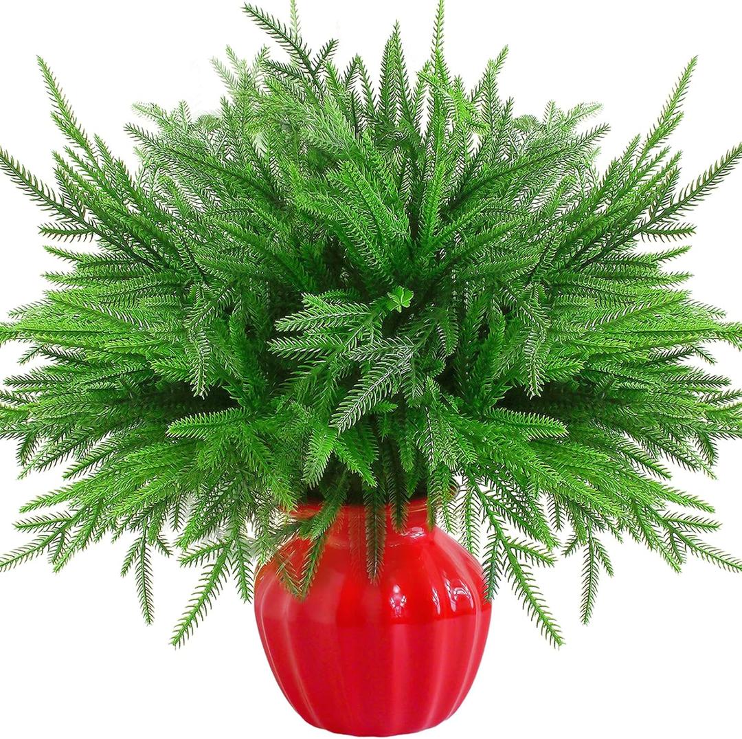 Christmas Norfolk Pine Branches - Set of 6 Artificial 18-Inch DIY Crafts for Xmas Indoor and Outdoor Home Decor