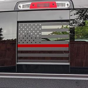 2 Pack RAM 1500 2500 3500 2009-2024 Rear Middle Window Decal Compatible with RAM 1500 2500 3500 2009-2024, American Flag Back Sliding Window Sticker (Matte Black Red Line)