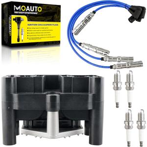 Set of 1 Ignition Coils Pack UF277 032905106E & 4 PCS Iridium Spark Plugs with Wire Set Compatible with Volkswagen Jetta Golf Beetle - L4 2.0L