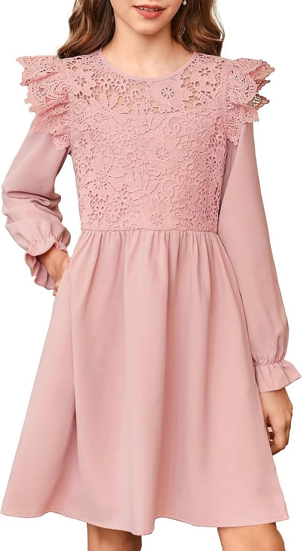 blibean Tween Girls Fall Dresses Semi Formal Flower Dress Size 6-15 Years (Pink, XL)