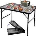 BRIAN & DANY 3x2 FT Folding Grill Table Camping Table, Metal Portable Picnic Table, Lightweight Height Adjustable Foldable Table for Outdoor, Black (3x2FT)