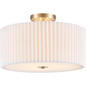 VONLUCE Semi-Flush Mount Ceiling Light, 15.7" Modern 3-Light Ceiling Light Fixture with White Pleated Drum Shade 3 E26 Sockets for Bedroom Entryway Living Room, Bronze Finish, ETL Certificated