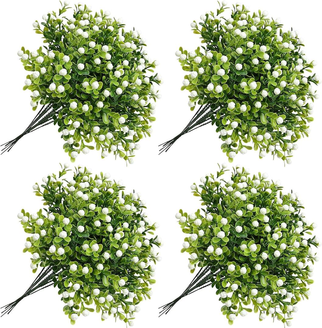 40 PCS Little Artificial Flowers Vase Filler - Baby's Breath Stems Faux Florals Greenery with White Buds for Table Centerpieces Tablescapes Spring Summer Decor