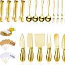 Patelai Charcuterie Board Accessories Cheese Spreader Knife Set Charcuterie Utensils Butter Knife Stainless Steel Mini Serving Tongs Spoons Appetizer Forks for Pastry Christmas(Golden,18 Pieces)
