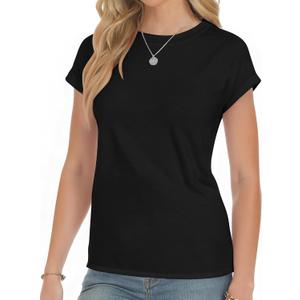 2 x YOGINGO Short Sleeve Shirts for Women Crew Neck Tee - Fashion Summer Spring Cap Sleeve Tops for Women (Black)