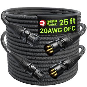XLR Cables 25ft 2 Pack, 20 AWG, Kevlar-Reinforced Nylon Braided Microphone Cable, Professional Gold-Plated Rean Connectors from Neutrik, Mic Cable, Shielded and Balanced XLR Male to Female Cord
