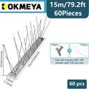 Bird Spikes Install,304 Stainless Steel Bird Deterrents Spikes for Outside to Keep Birds Away Bird Scare Devices Outdoor (60, Metal)