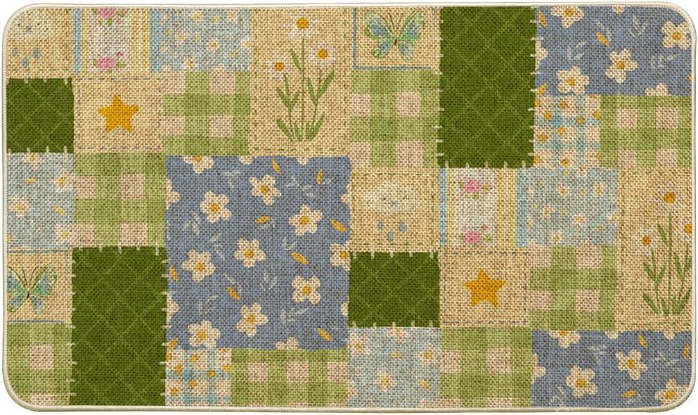 Artoid Mode Check Pattern Flowers Floral Spring Doormat,Home Decor Door Mat Low-Profile Switch Rug Floor Mat for Indoor Outdoor 17x29 Inch