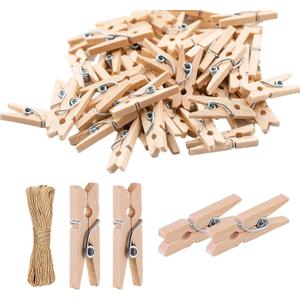Mini Clothes Pins 200 Pcs - 1" Wooden Clothespins with 11FT Jute Twine, Small Tiny Clips for Photos, Crafts, Home Decor & Art Projects, Reusable Multi-Purpose Clothespins for DIY Projects